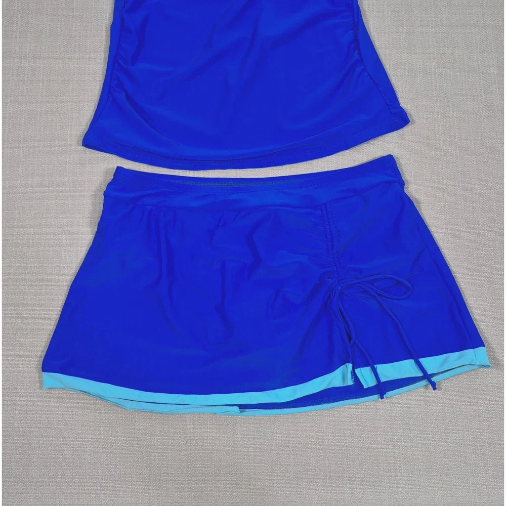 Tempt ME Tankini Swimsuit with Skirt Blue Tummy Control Two Piece Large NWOT